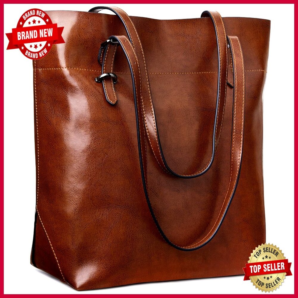 Large Genuine Leather Tote Bag With Zipper Closure & Adjustable Straps